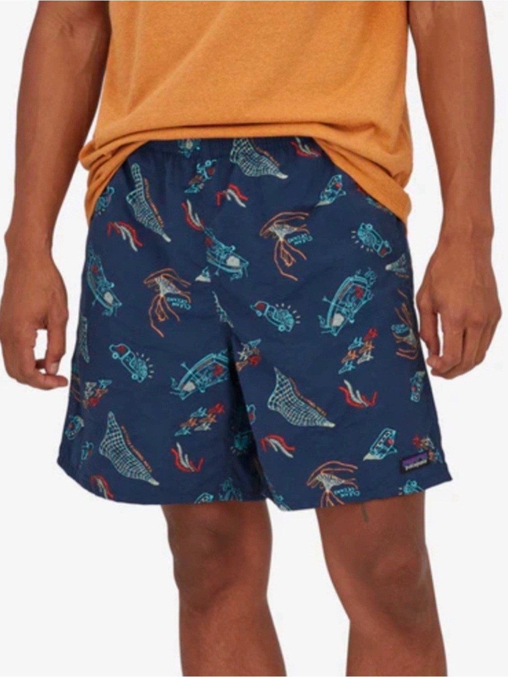 Patagonia Navy Blue Printed small Athletic Shorts nautical fishing